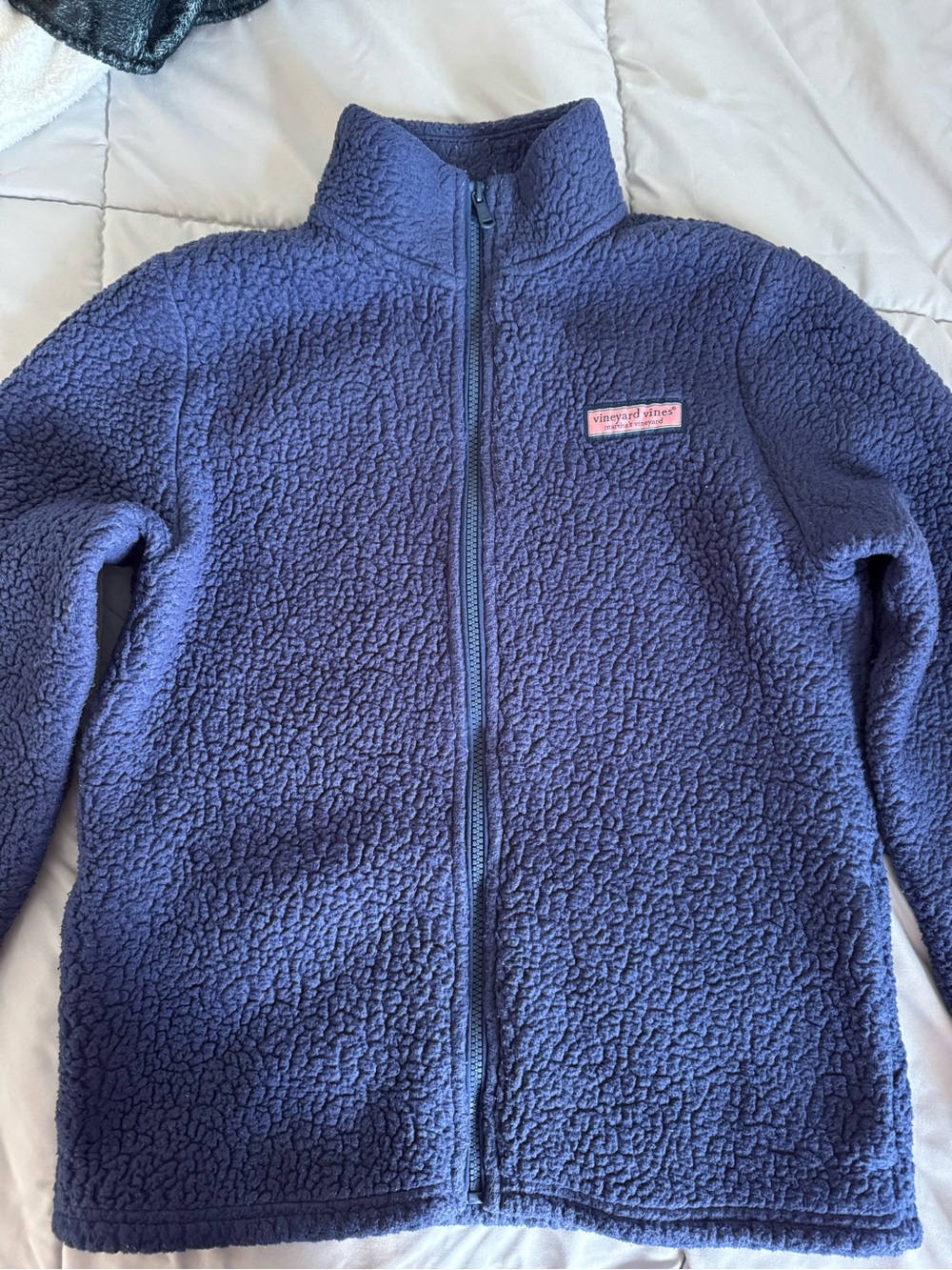 Vineyard Vines Navy Sherpa Jacket with Pink Logo